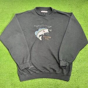 Vintage Fishing Sweater M Y2K Embroidered LargeMouth Bass Morning Bites Crewneck